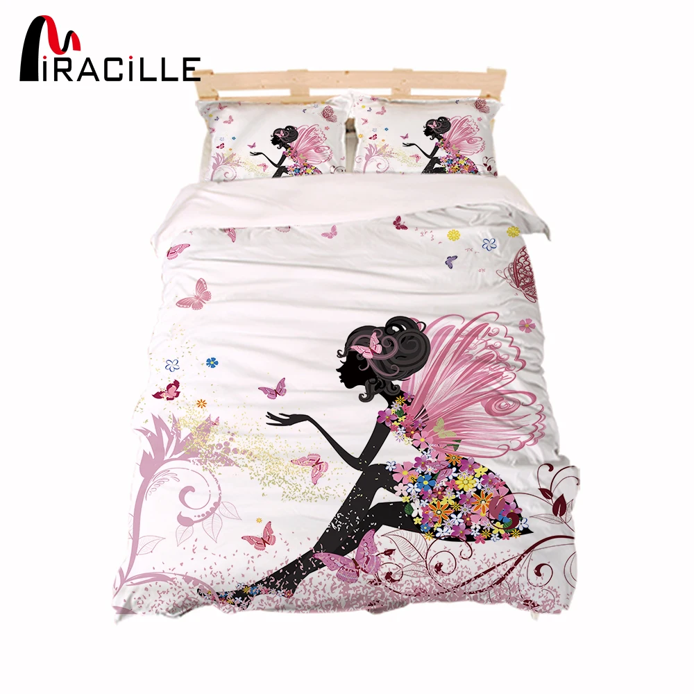 Miracille, Розовая фея, постельное белье, 3D печать, пододеяльник, наволочка, набор для девочки, спальное постельное белье, домашний текстиль, Твин, полный размер