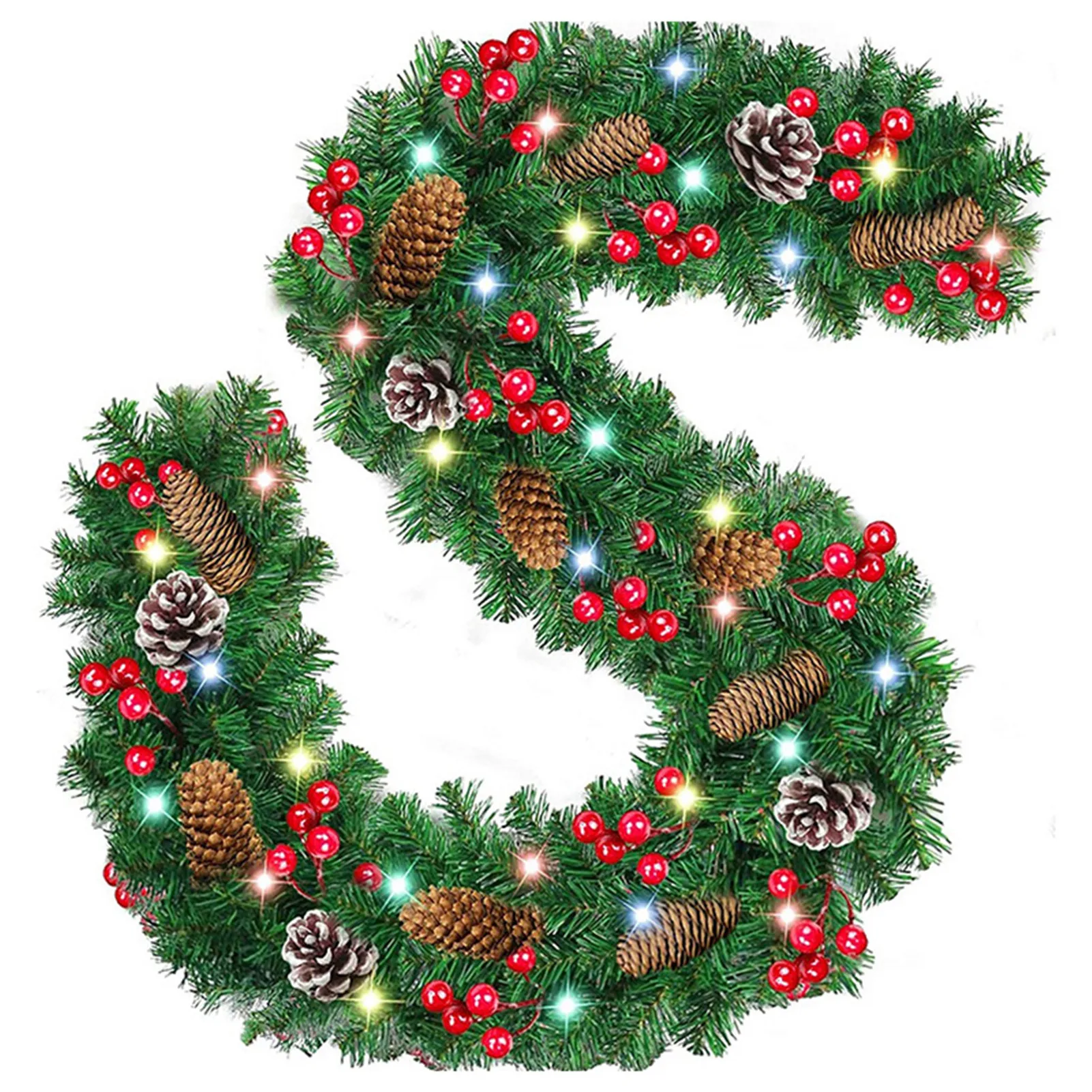 

Christmas Garland With Lights 8.85ft Pine Needles Garland Berries Pine Cones Garland For Christmas Wedding Party Indoor Decor