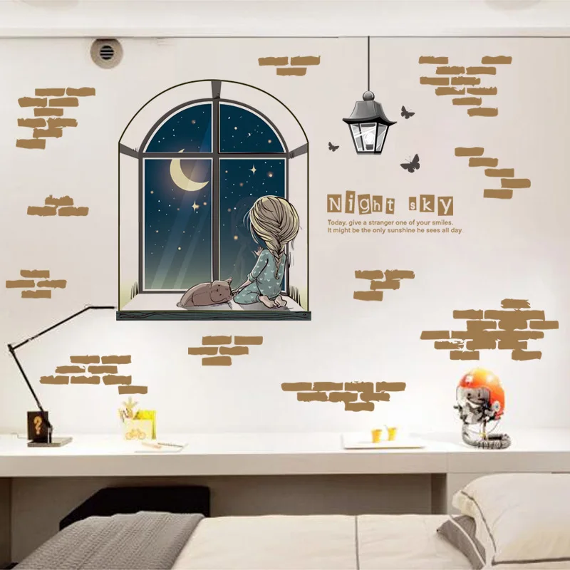 Xl8278 ночное небо за окном гостиная спальня фоновая наклейка для украшения стен |