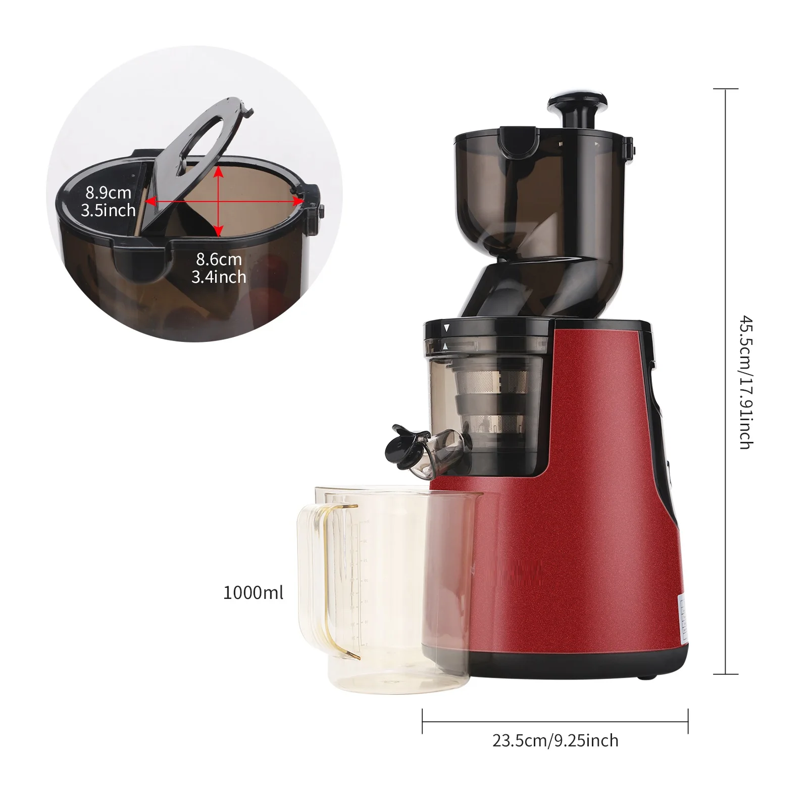 

120V 150W 1000ml Juice Cup Red Plastic 1500ml Pomace Cup Two-speed Machine Vertical Electric Cold Press Slow Masticating Juicer