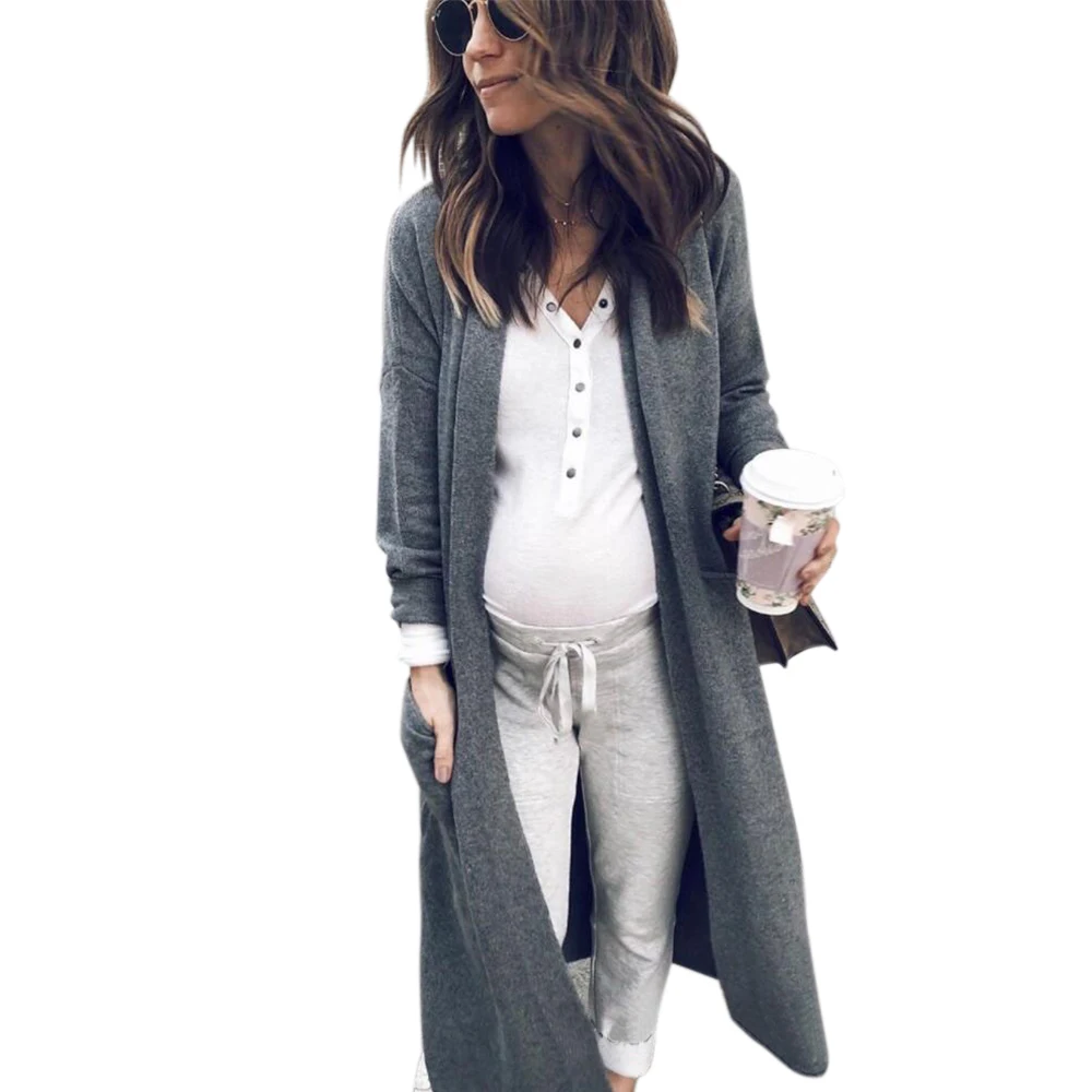2019 Hot Women Autumn Cardigan Female Sweater Knitted Solid Pockets Long Sleeve Oversized Casual Tops Orange Gray D30 |