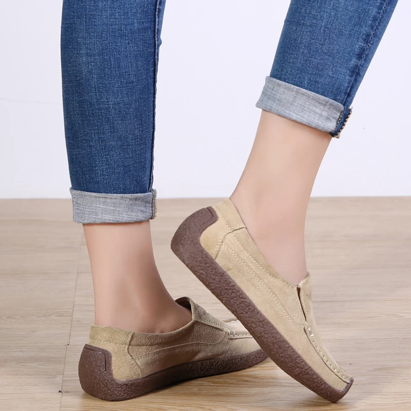 BomKinta 2019 Spring Women Flats Sneakers Shoes Woman Slip On Loafers Suede Leather Handmade Boat Platform Oxfords | Обувь