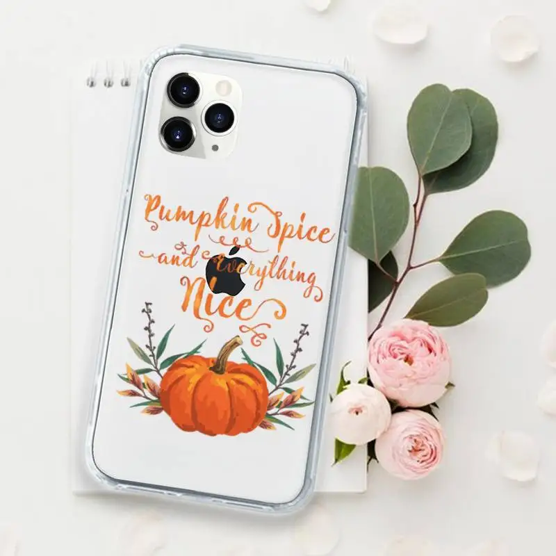 

Autumn Cartoon Pumpkin Maple Girl Phone Case Transparent for iPhone 11 12 mini pro XS MAX 8 7 6 6S Plus X 5S SE 2020 XR