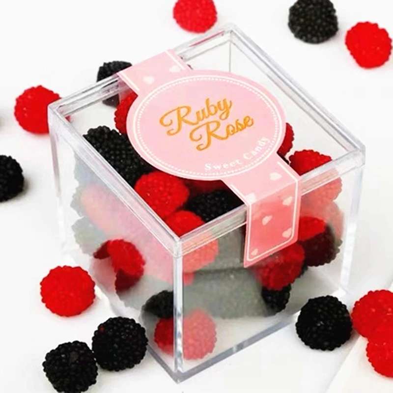 48Pcs Stapelbaar Mini Acryl Plastic Vierkante Clear Wedding Candy Cube Case Bloem Kralen Opbergdoos Met Deksel Gift Verpakking