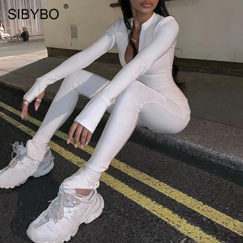 Женский Повседневный спортивный комбинезон SIBYBO черный облегающий с длинным