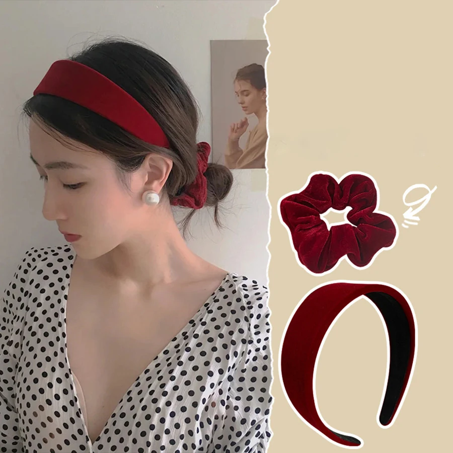 Velvet Hairbands Black Wine Red Bow Hairclip Headbands Flannel scrunchie Solid Color Hair Tie Elegant Accessories for Women |