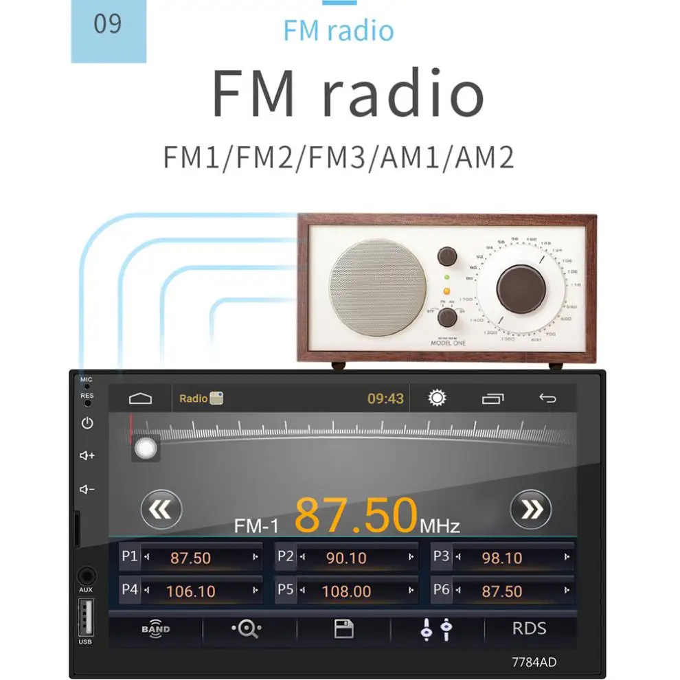7 дюймов четырехъядерный Android 7,1 2 Din Bluetooth автомобильный fm-радио стерео плеер сенсорный экран gps навигация поддержка Mirror Link Wifi