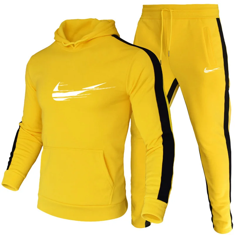 

2020 New Brand Tracksuit Casual Hoodies For Men Sportswear Two Piece Sets Of Thick Red Sweatshirt + Pants Sport Suit Plus 3XL