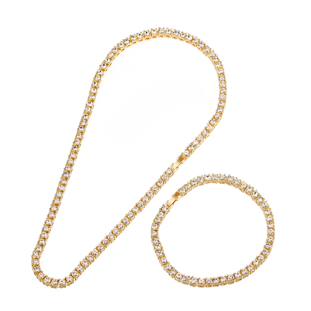 

New 4MM Iced Out tennis Bracelet Necklace Men Tennis Chain Fashion Hip-Hop Jewelry Women 16/18/20/24/30inch Choker Chain Gift