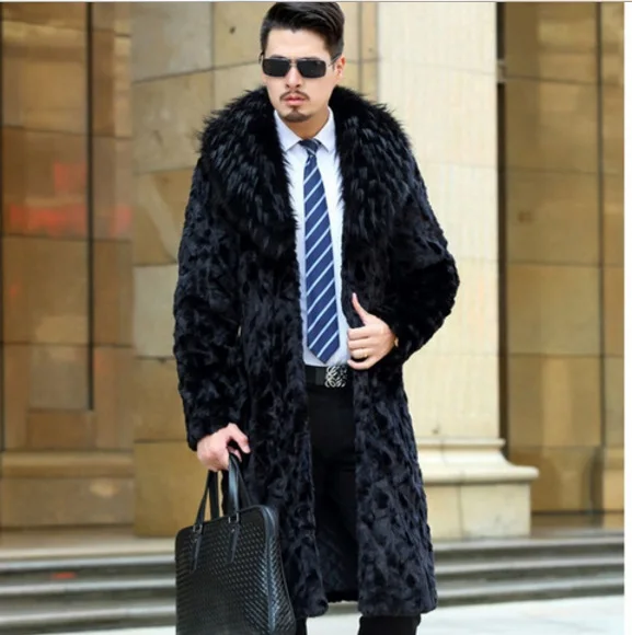 Повседневное длинное Стильное мужское пальто из искусственного меха с отложным