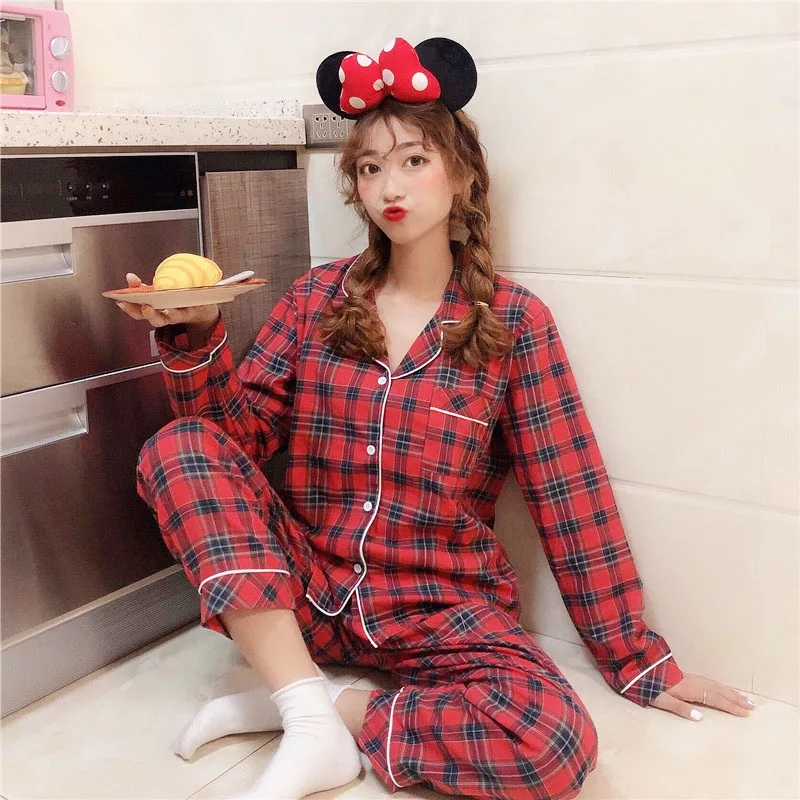 2019 зимние женские пижамные комплекты клетчатые хлопковые пижамы с длинным