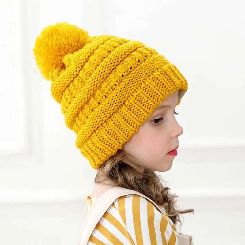 

2-6Y Kids Winter Pompom Hats Warm Beanies Knit Beanies Slouchy Hats For Girls Boys Knitted Skullies Cap Children Baggy Hats