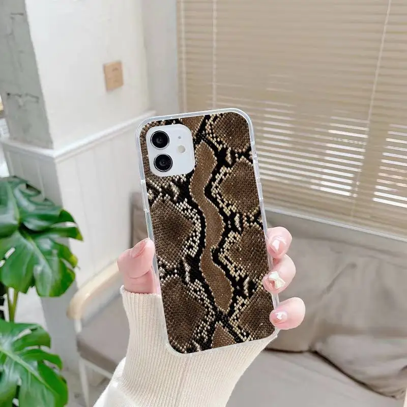 

Leather Snake Scales Phone Case For iphone 7 8 plus x xr xs 11 12 mini pro max transparent nax fundas cover