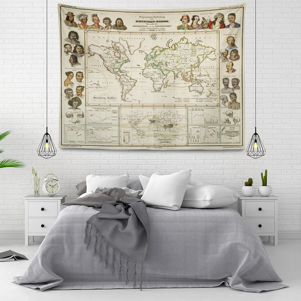 

High Definition Fabric World Map Tapestry, Wall Hanging, Watercolor, Letter, Table Cover, Yoga, Beach Towel bedroom decoration