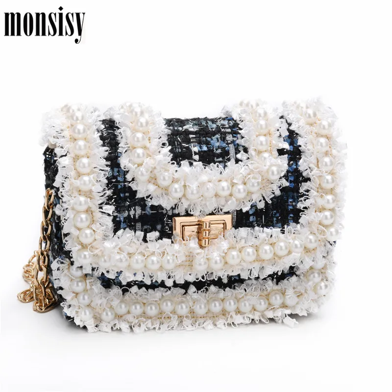 Monsisy роскошная жемчужная шерстяная сумочка и для девушек дизайнерская сумка