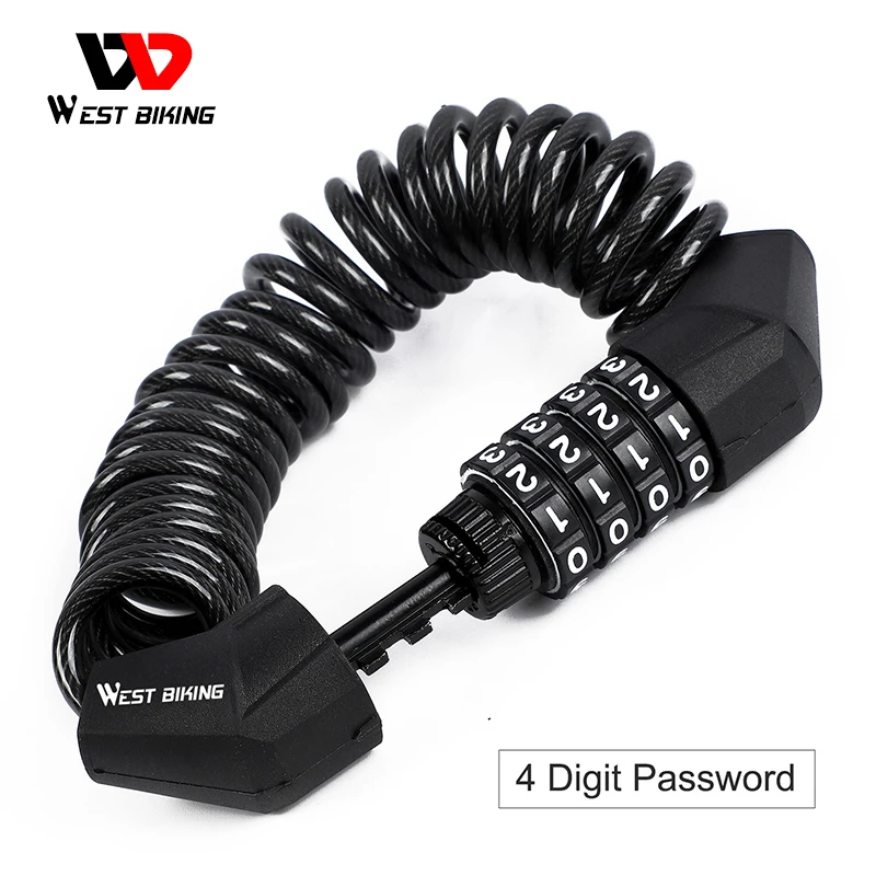 

WEST BIKING Portable Helmet Lock 4 Digit Password Mini Anti-theft Bicycle Lock For Motorcycle Bicycle Scooter Cycling Cable Lock