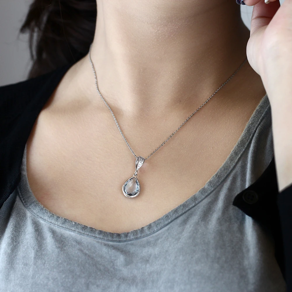 GemStoneKing в форме груши Шахматная Подушка имитация аквамарин 925 Серебро кулон