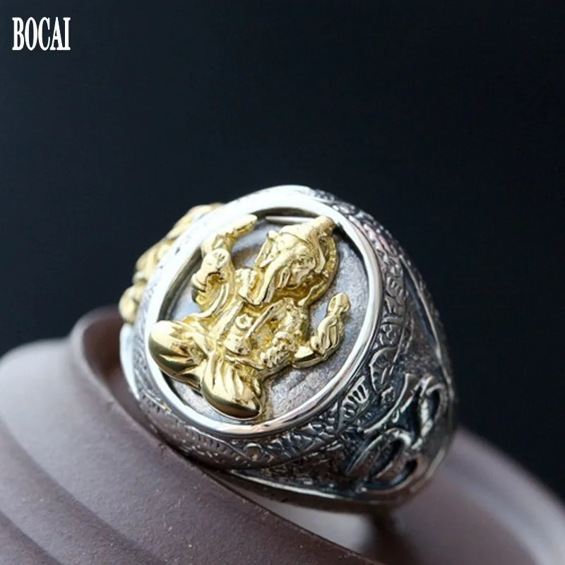 Мужское и женское серебряное кольцо S925 пробы из чистого серебра 925 с золотым