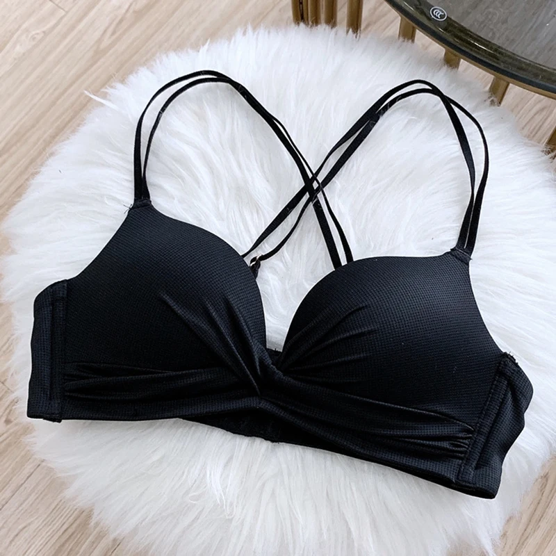 

Tidan Sexy Deep V Bra Ladies Lingerie Push Up Bandeau Seamless Brassiere Gathered Chest Without Rim for Women