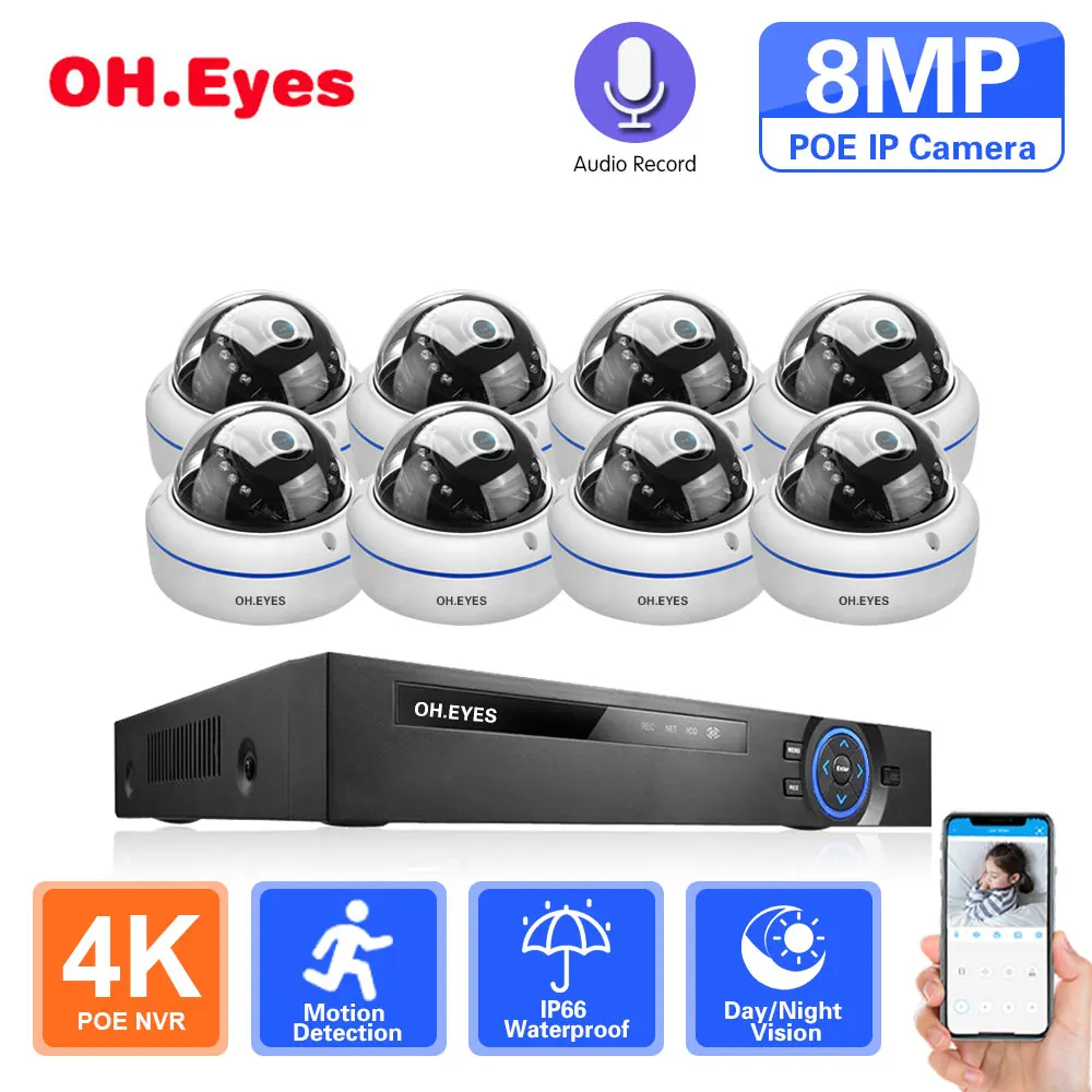 

Комплект камер видеонаблюдения, 8 каналов, 4K POE NVR, 8 Мп, 5 МП, 4 МП, ИК наружная купольная POE IP-камера, комплект видеонаблюдения XMEYE