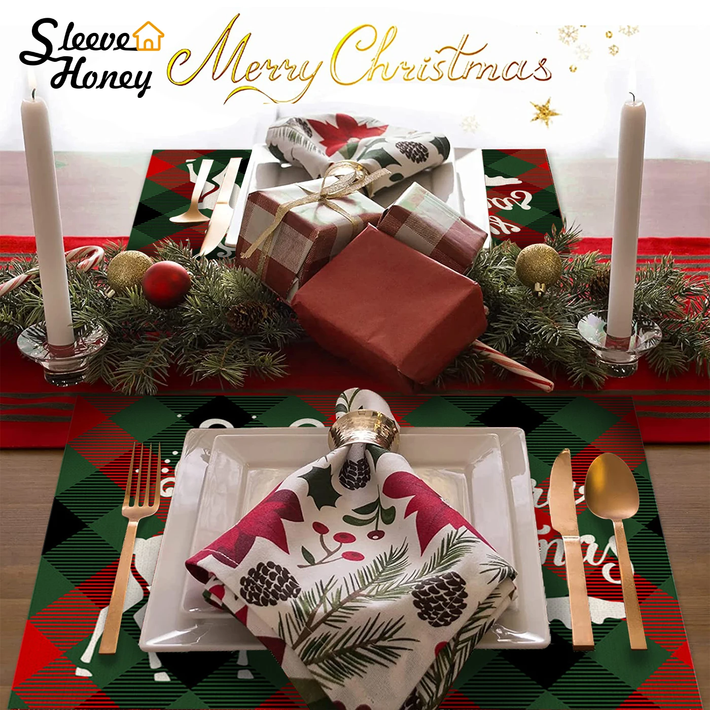 

Christmas Mat Decoration Kitchen Placemat Dining Table Mats Drink Coasters Western Pad Cotton Christmas Decoration Linen Cup Mat