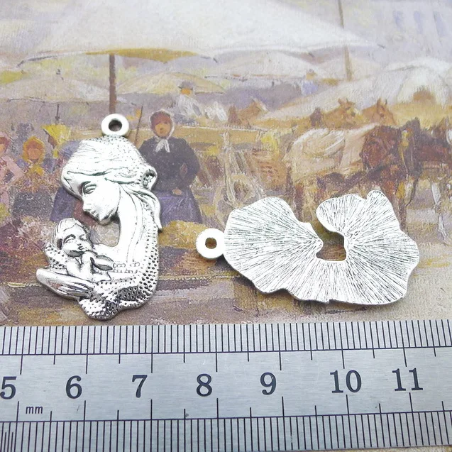

5PCS/Lot 38mm*20mm Antique Silver Color Mother Child Charm For Jewelry Making Mom And Child Pendants Charm Mom And Baby