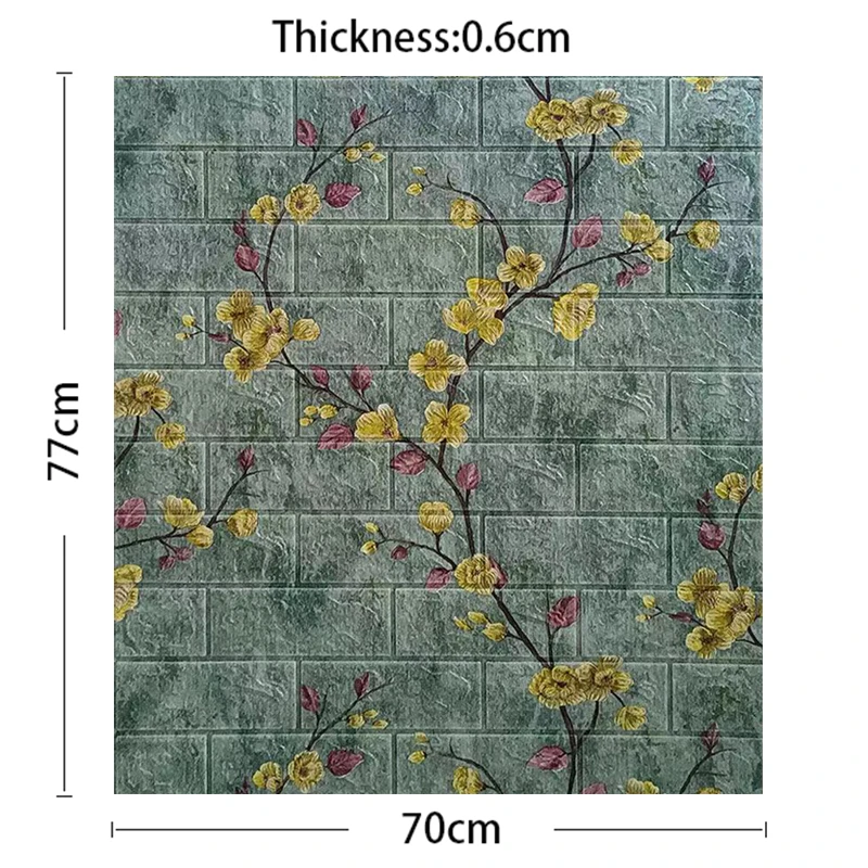 3D Brick Wallpapers Peach Blossom Pattern Foam Panel Chinese Style for Living Room Wall Decor Waterproof Self-adhesive Sticker |
