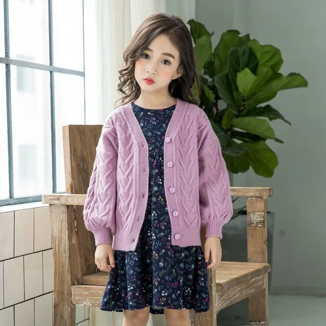 

Rlyaeiz Autumn Casual Children Girls Sweater Knitwear 2019 Fashion Pure Color Girls Knitted Cardigan Baby Girl Clothes For 3-9Y