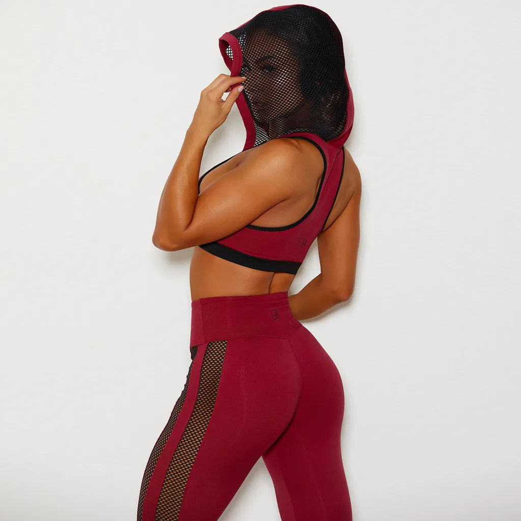 С капюшоном энергетические бесшовные леггинсы + бюстгальтер с ремешками