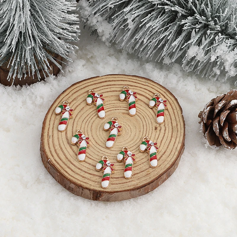 

10Pcs Enamel Christmas Candy Cane Charms for Earrings Pendants Necklaces Flower Charms DIY Jewelry Making Accessories