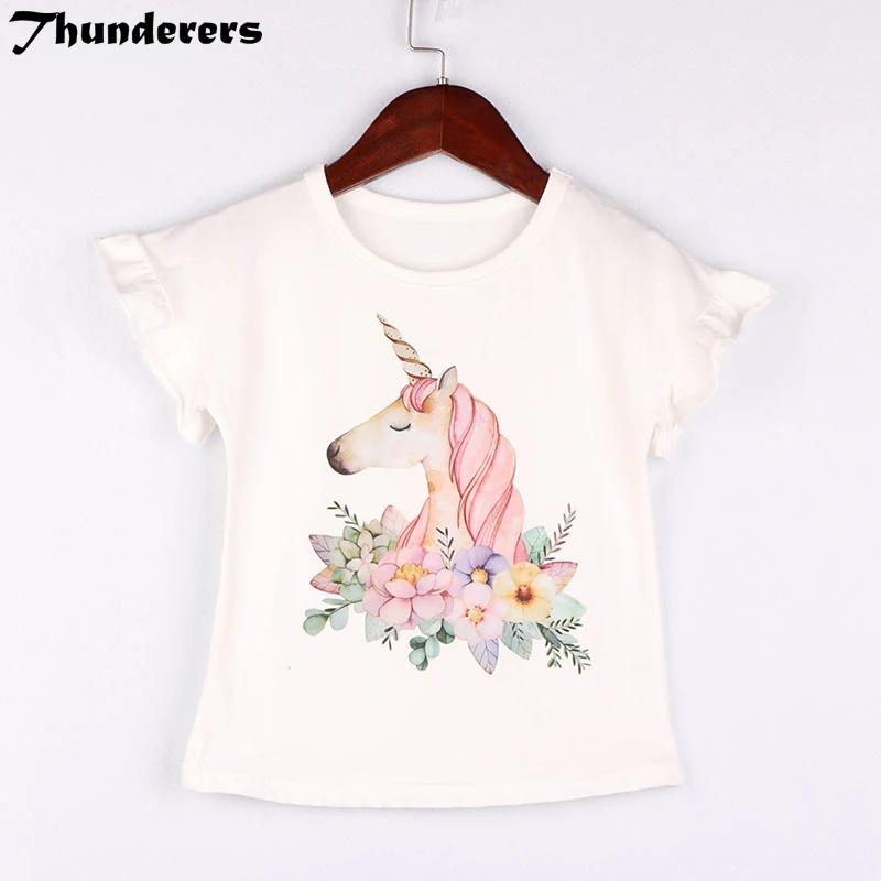 2018 новая детская одежда футболка для мальчиков и девочек белая с единорогом