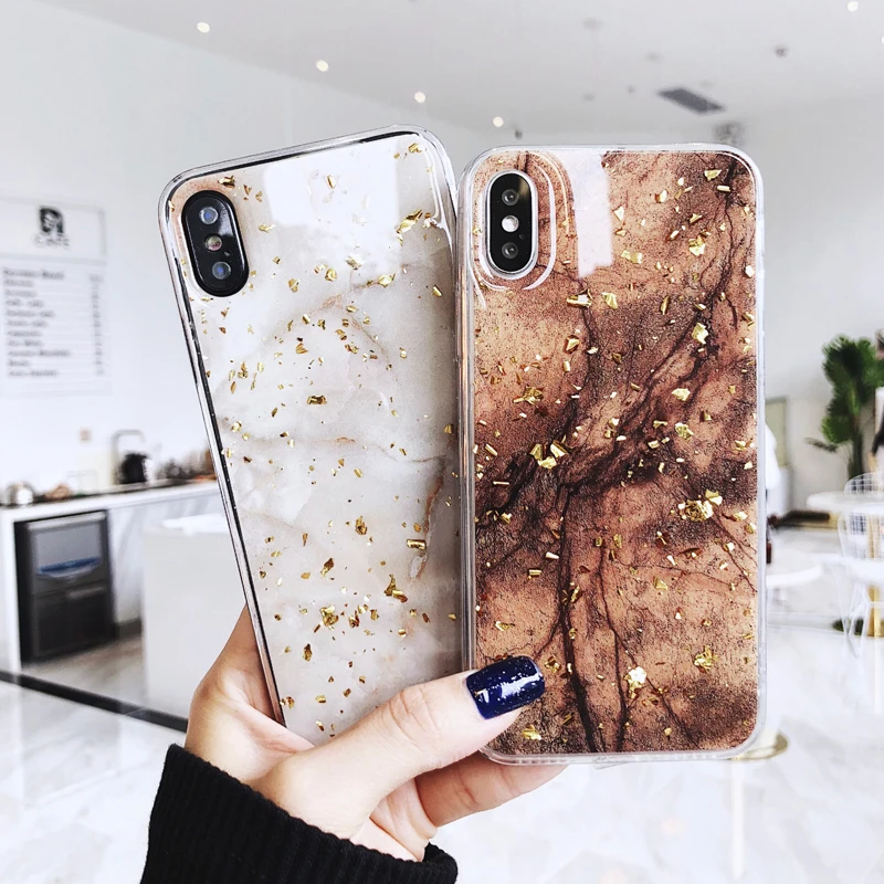 Глянцевый мраморный чехол для телефона Iphone 7 6s X XS 6 6S 7plus 8 8plus мягкий с золотой