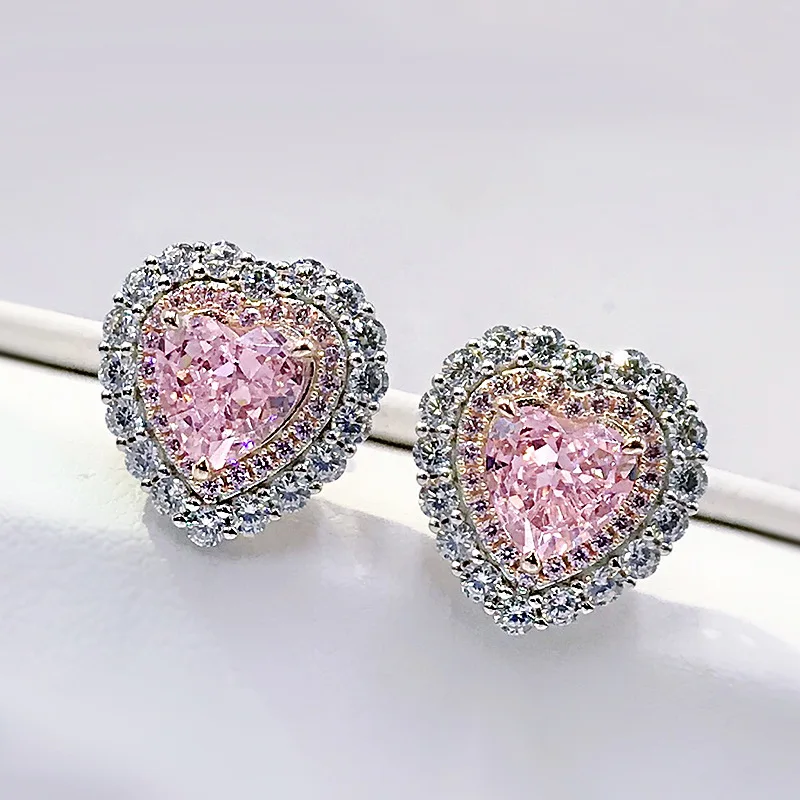 

Created Moissanite Pink Gemstone Citrine 7*7mm Heart Earrings For Women 2021 New Arrival S925 Silver Aniversary Fine Jewelry