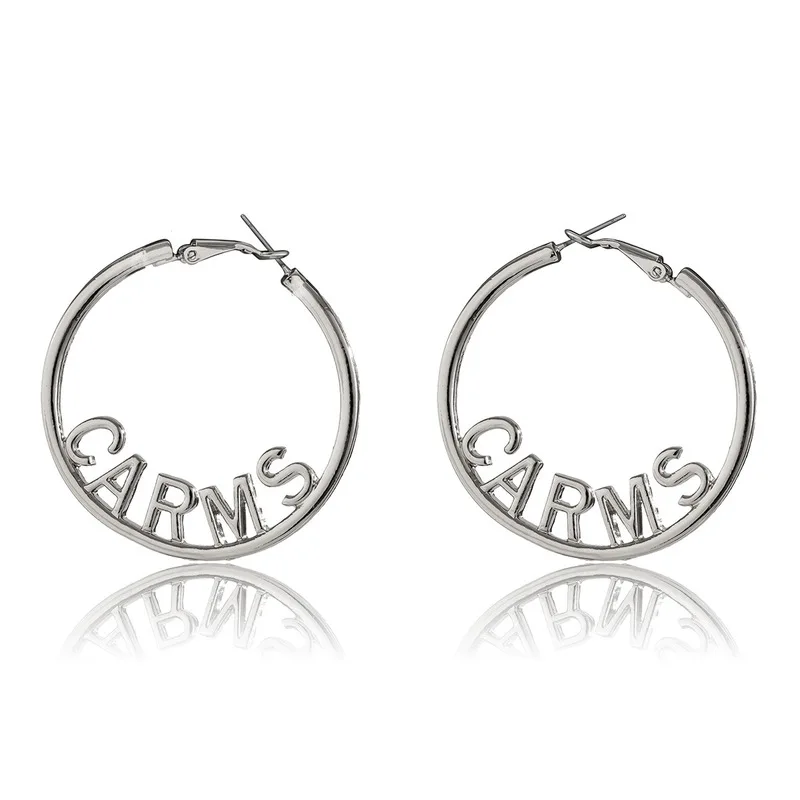 

TIMEONLY Exaggerated Oversize Metal Circle Letter Earring for Women Ladies Street Style Earrings Party Gift Statement Jewellery