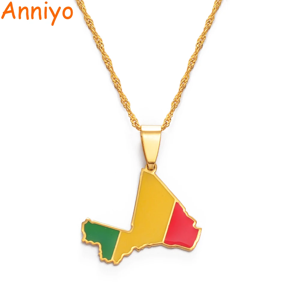 

Ожерелья Anniyo Mali Map & кулон в форме флага для женщин и мужчин бриллиантовое ювелирное изделие из нержавеющей стали