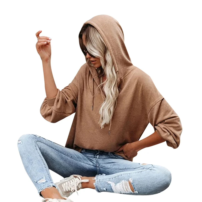 

Womens Solid Color Hoodies, Casual Long Sleeve Button Down V Neck Loose Hooded Tops Pullovers