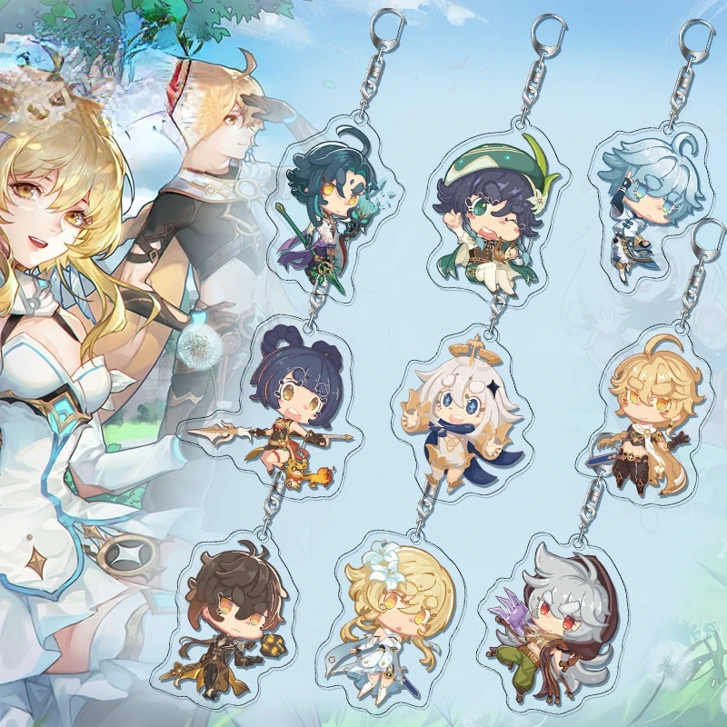 

Kawaii Fashion Anime Genshin Impact Zhongli Diluc Venti Paimon Keychain Base Acrylic Stands Keyring Gift For Fans