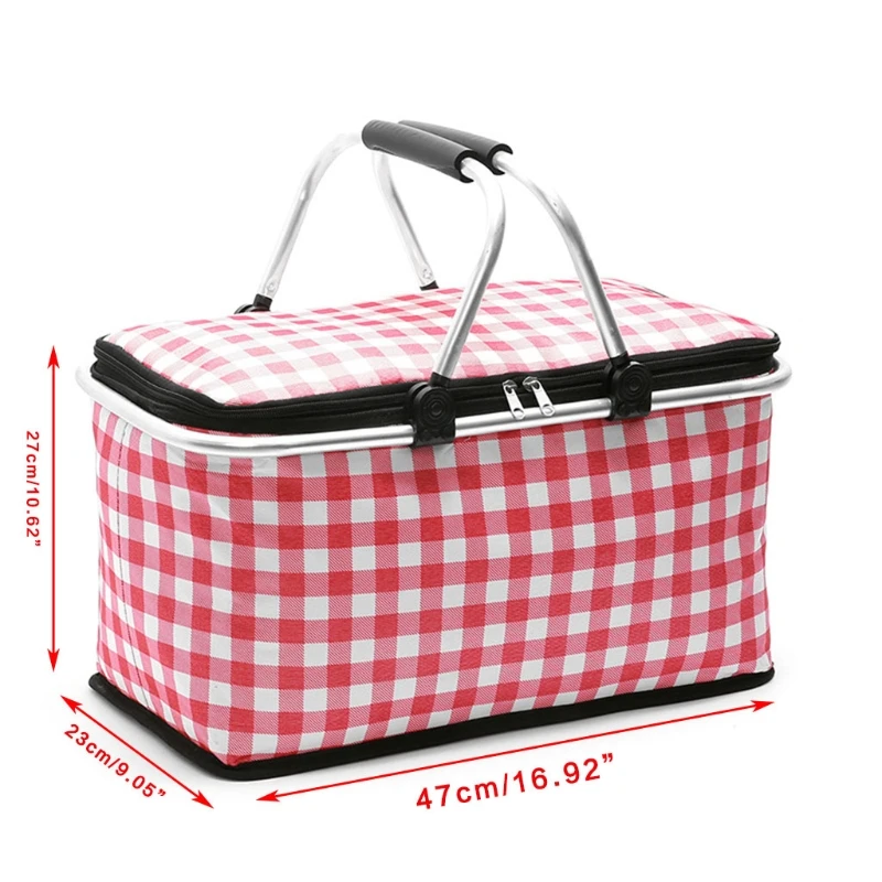 

T3EA Double Handle Outdoor Picnic Basket Rectangular Hamper with Lid Aluminum Film