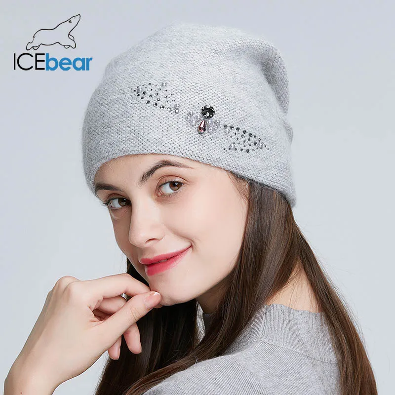 ICEbear Зимние трикотажные шапки для женщин Россия повседневные шапочки Ангорский