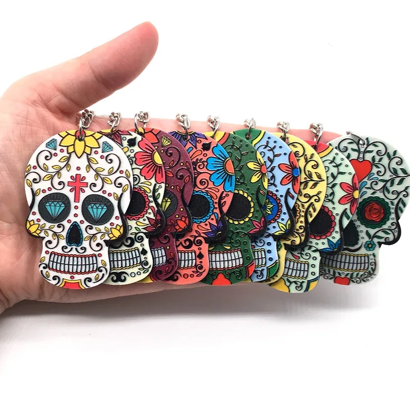 Keychains Calavera Sugary-Sweet Whimsical Skull Key chain Keyrings Relief Sugar Keychain 9 Color Skeleton Ring | Украшения и