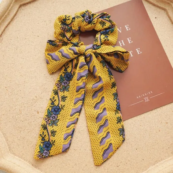 

Floral Bowknot Hair Scarf Long Ribbon Hair Ties Ring Elastic Ponytail Hairband Women Headwear Floral Girls Hair Accessories