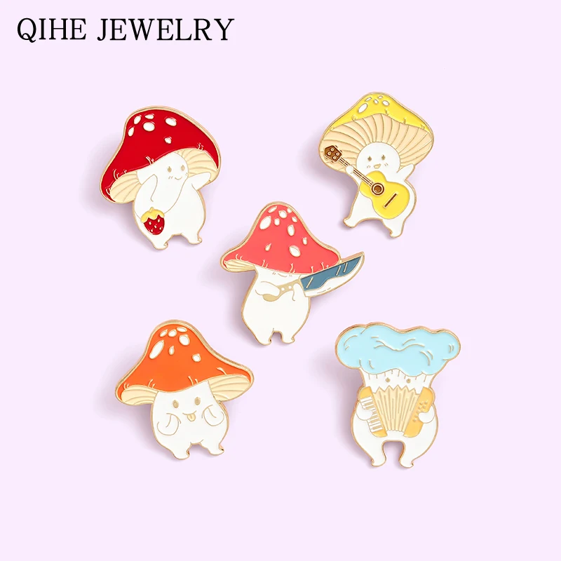 

Cute Mushroom Enamel Pins Custom Funny Cartoon Guitar Brooches Bag Lapel Pin Plant Badge Jewelry Gift for Kids Friend Wholesale
