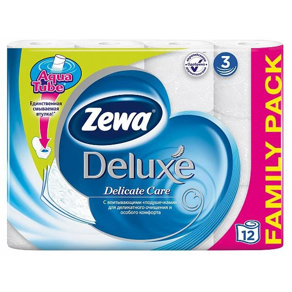 Туалетная бумага Zewa Deluxe белая 3 слоя 12 рулонов