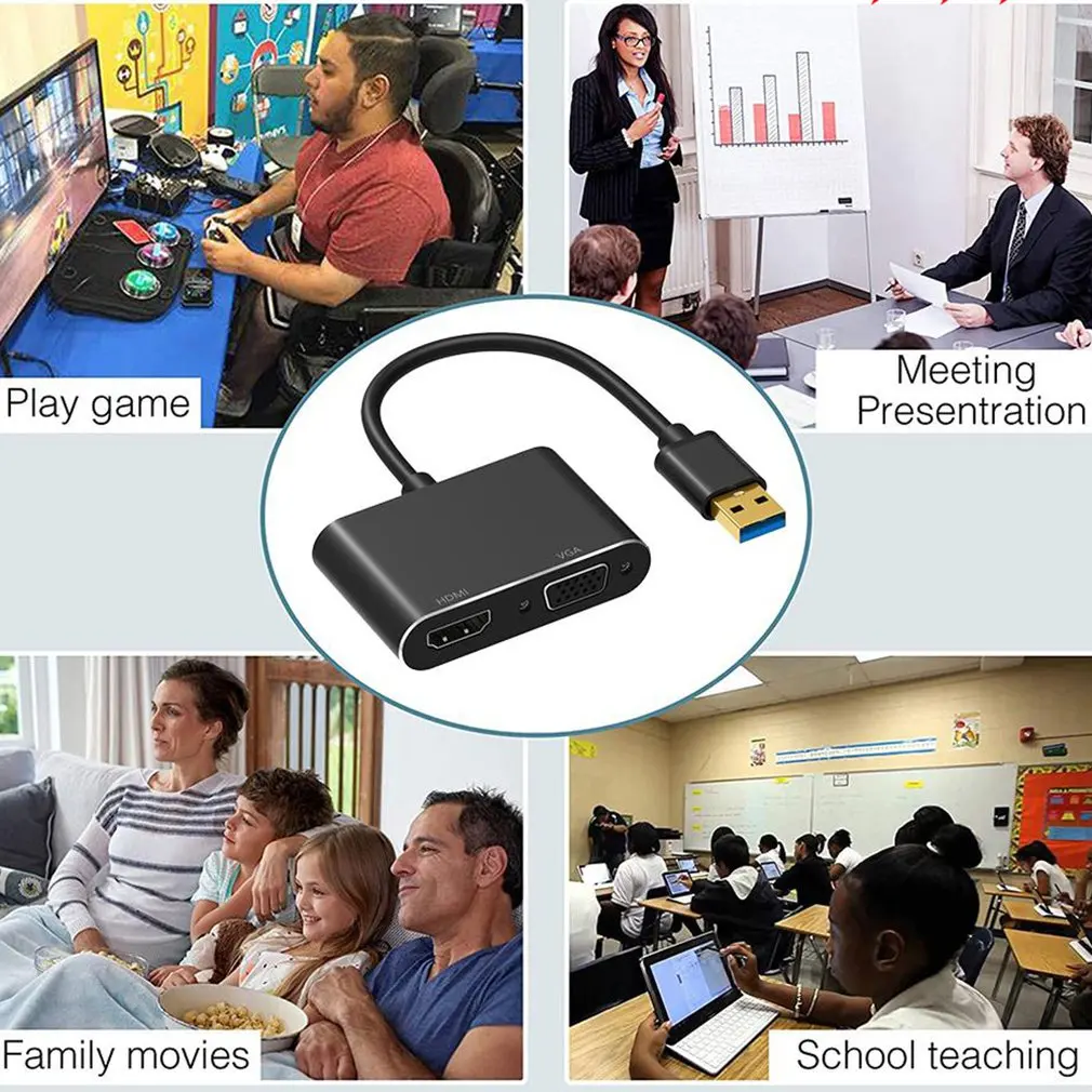Переходник с USB 3 0/2 0 на HDMI / VGA HDTV внешний конвертер видеокарты практичный