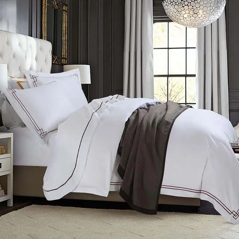 50 100% Cotton High quality Fabric 5 stars Hotel Bedding set Embroidery solid color pure white Sheet+2Pillowcase+Duvet Sets | Дом и сад
