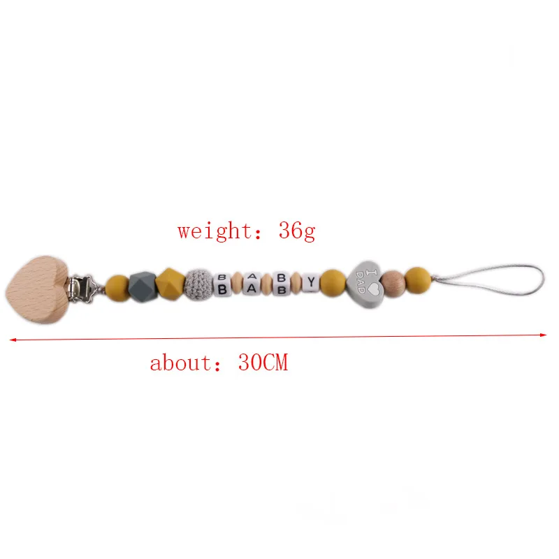 Cadena de chupete de madera de haya para beb&eacute;, clip de silicona personalizado, soporte para chupete, mordedor para beb&eacute; roedor-5
