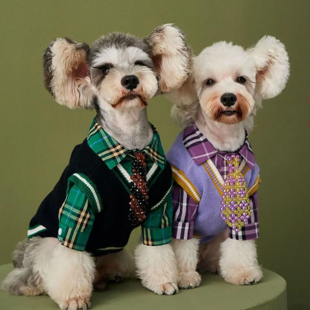 Одежда для домашних животных Осенняя тонкая зеленая рубашка Трикотажный жилет