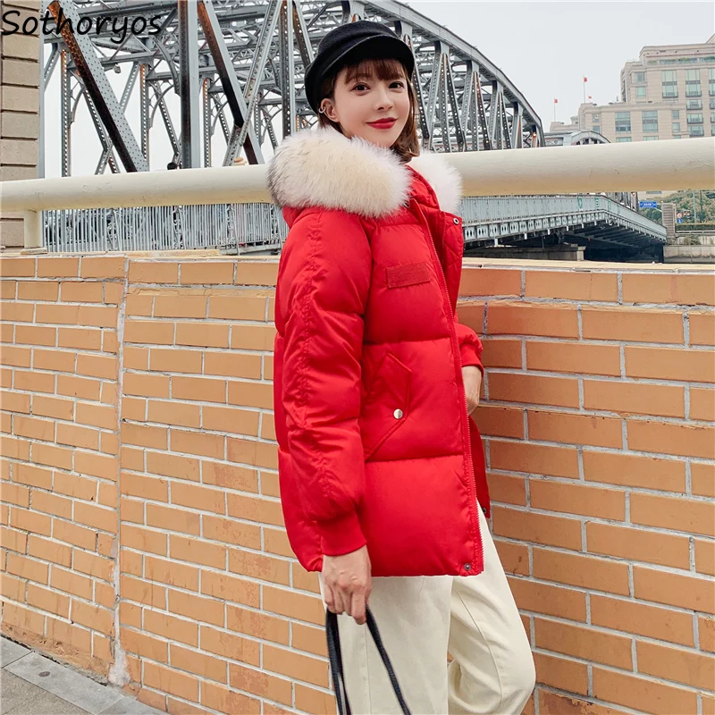 

Medium-long Style Parkas Women Thicker Keep Warm Winter Elegant with Fur Hooded Korean Style Womens Zippers Outwear Outfit Chic