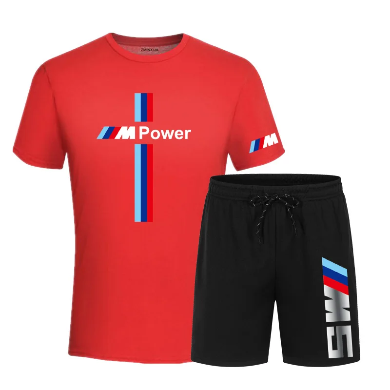 

2021 summer men's hot sale fashion casual cotton short sleeve + shorts 2-piece round neck brand sports running fitness suit