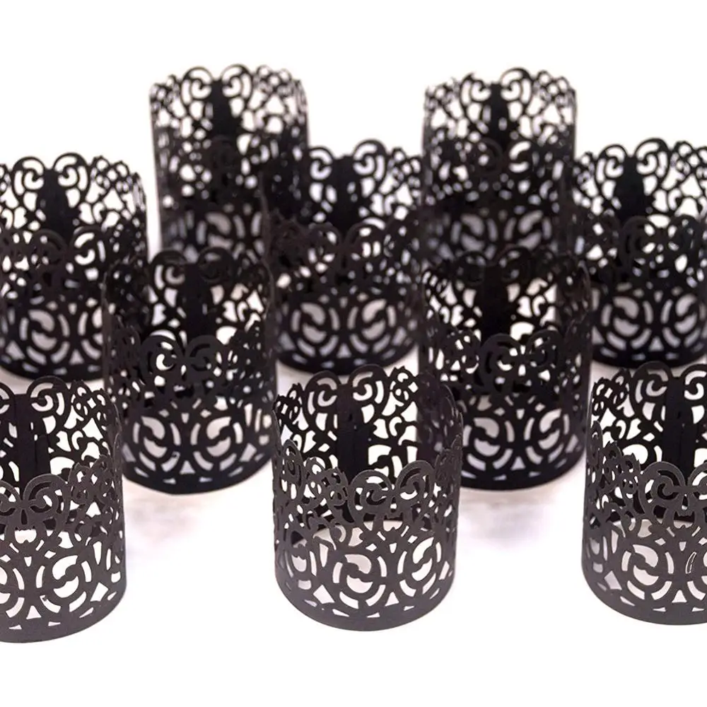 Black 12Pcs Романтическая бумага лазерная резка светодиодный абажур для Свечи лист полый чай светильник держатель абажура для дома Свадебная вечеринка Ретро Декор стола - Цвет корпуса: Black 12Pcs